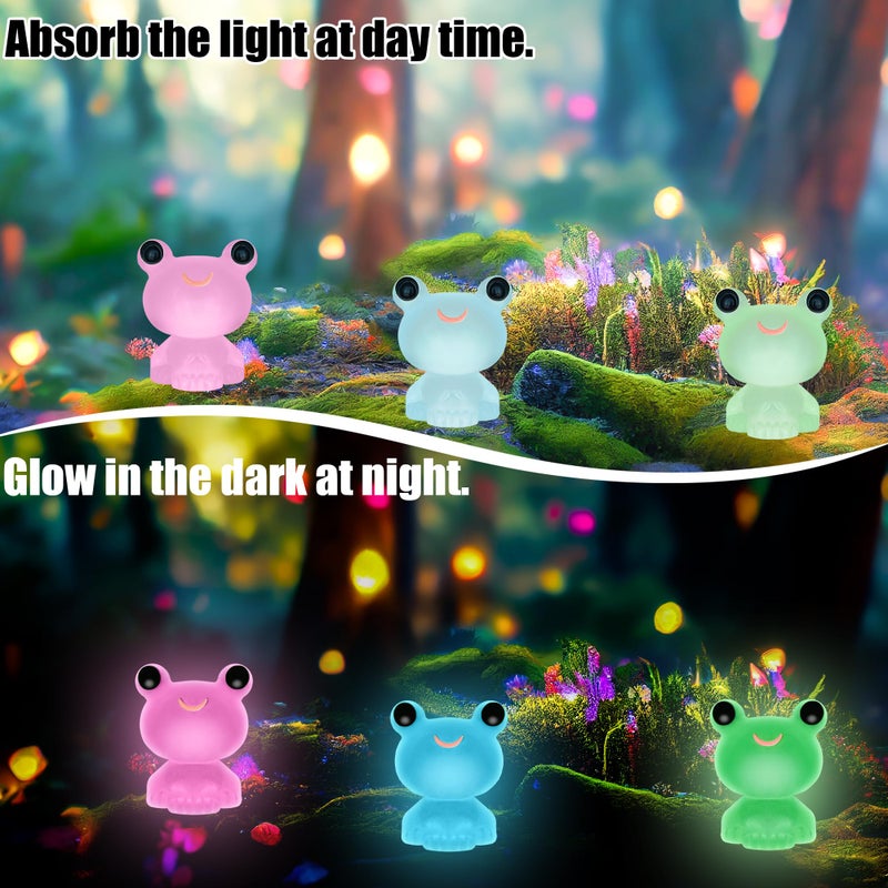 Yuronam 50 PCS Luminous Mini Resin Frogs Tiny Plastic Frogs Glow in The Dark Miniature Frog Figurines for Fairy Garden Miniature Moss Landscape Decoration (8 Colors Mini Frogs) - Image 3